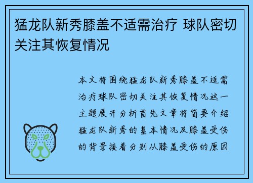 猛龙队新秀膝盖不适需治疗 球队密切关注其恢复情况